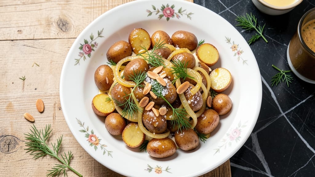 Sweet German Potato Salad Recipe: Mustard-Vinegar Tang With Crispy Onions