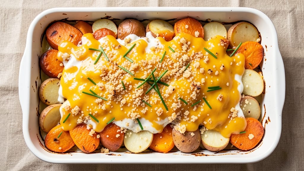 Sweet Potato White Potato Casserole Recipe: Cheesy Topping Crunch Meets Creamy Spud Layers