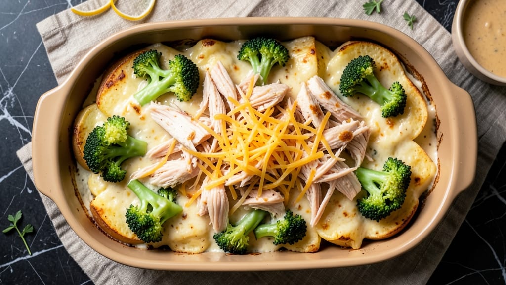 Baked Potato Chicken and Broccoli Casserole Recipe: One-Pan Creamy Comfort with Crispy Top