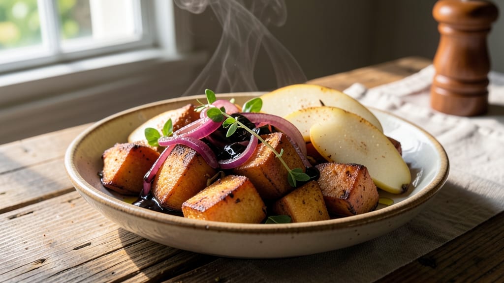 Sweet Potato, Pear, and Red Onion Recipe: Roasted Caramelized Medley With Warm Spice Kiss
