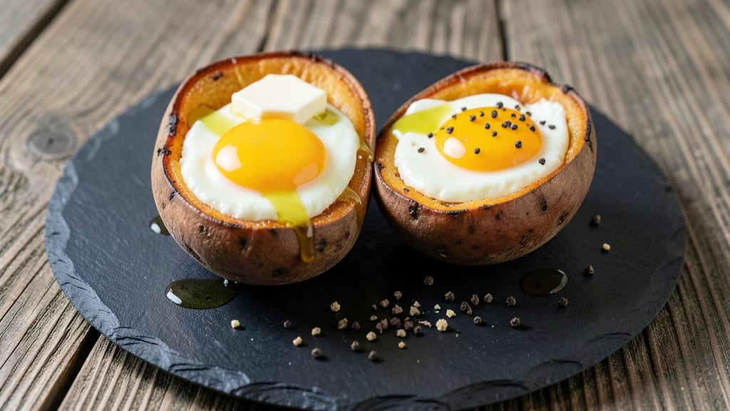 Baked Sweet Potato and Egg Recipe: Savory Breakfast Meal in 20 Minutes