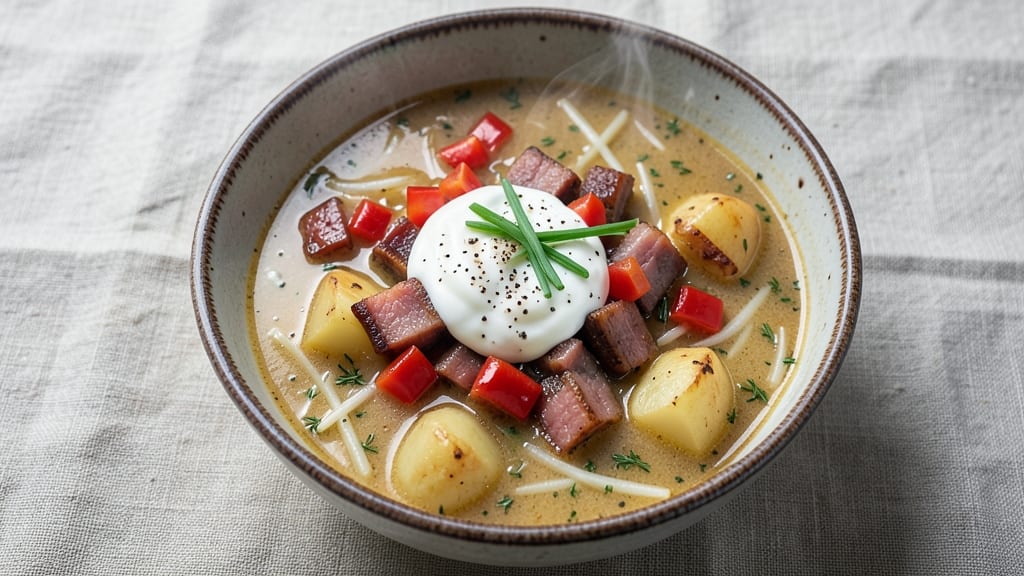 Baked Potato and Ham Soup Recipe: Creamy Velvety Texture With Smoky Depth