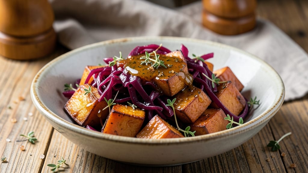 Sweet Potato and Red Cabbage Recipe: Roasted Sweetness Meets Tangy Vinegar Crunch