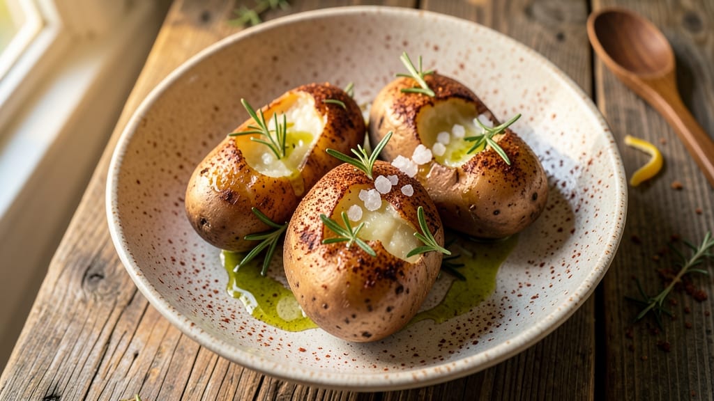 Baked Potato Recipe With Olive Oil and Sea Salt: Golden Crust, Buttery Inside