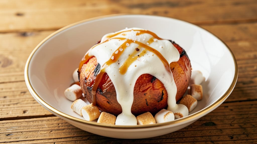 Sweet Potato With Marshmallow Cream Recipe: Caramelized Roast Meets Gooey Vanilla Rivers