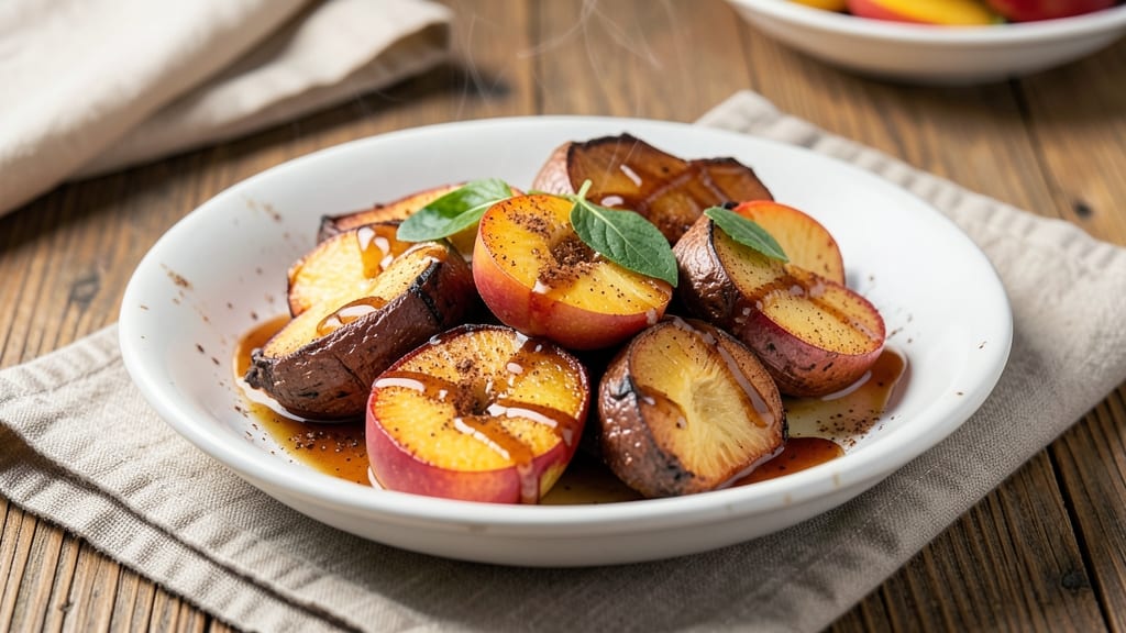 Sweet Potato and Peaches Recipe: Spiced Roast with Caramelized Peach Topping