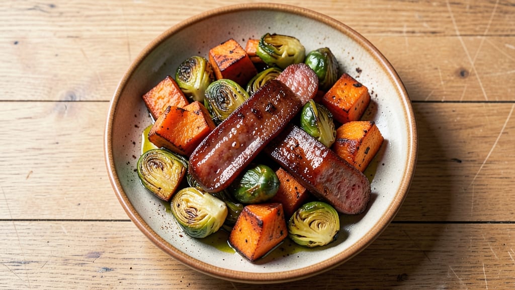 Sweet Potato, Brussels Sprouts, and Sausage Recipe: One-Pan Smoky Sweet Harmony