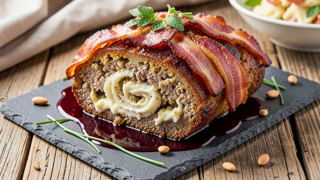 Bacon-Wrapped Mashed Potato Stuffed Meatloaf Recipe: Smoky Crispy Edges and Creamy Centers