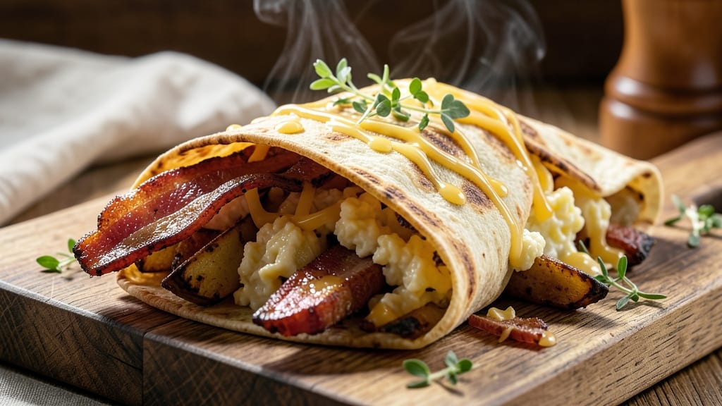 Bacon Egg and Potato Breakfast Burrito Recipe: Crispy Tortilla Wraps Packed With Smoky Flavor